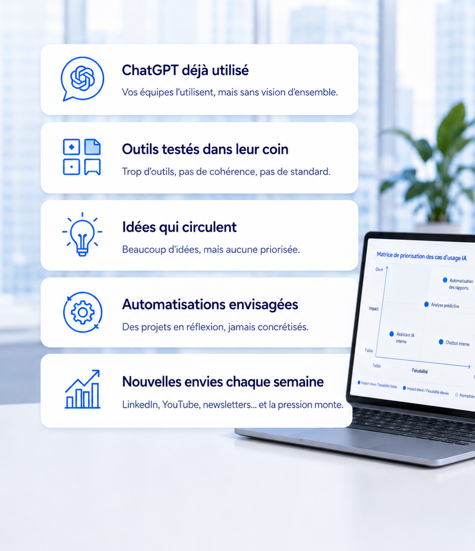 Les 5 signaux d'une IA sans cadre : ChatGPT utilisé, outils testés, idées sans priorisation